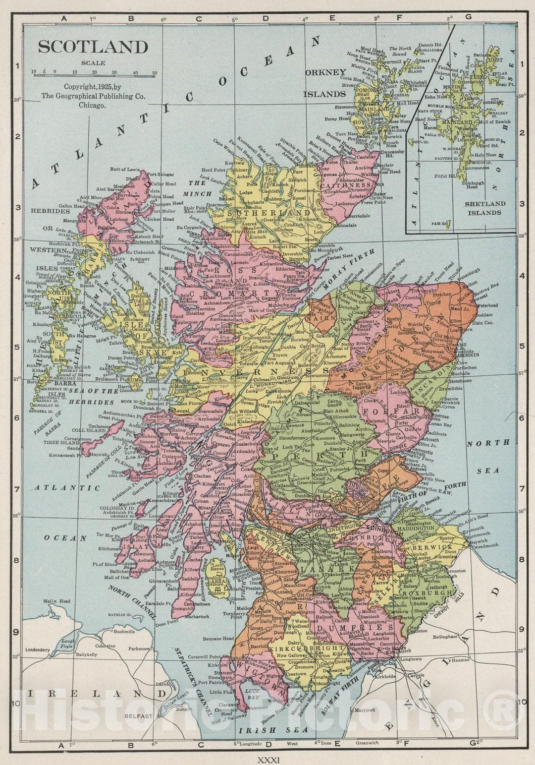 Historic Map : Scotland. (inset) Shetland Islands., 1925, Vintage Wall Art