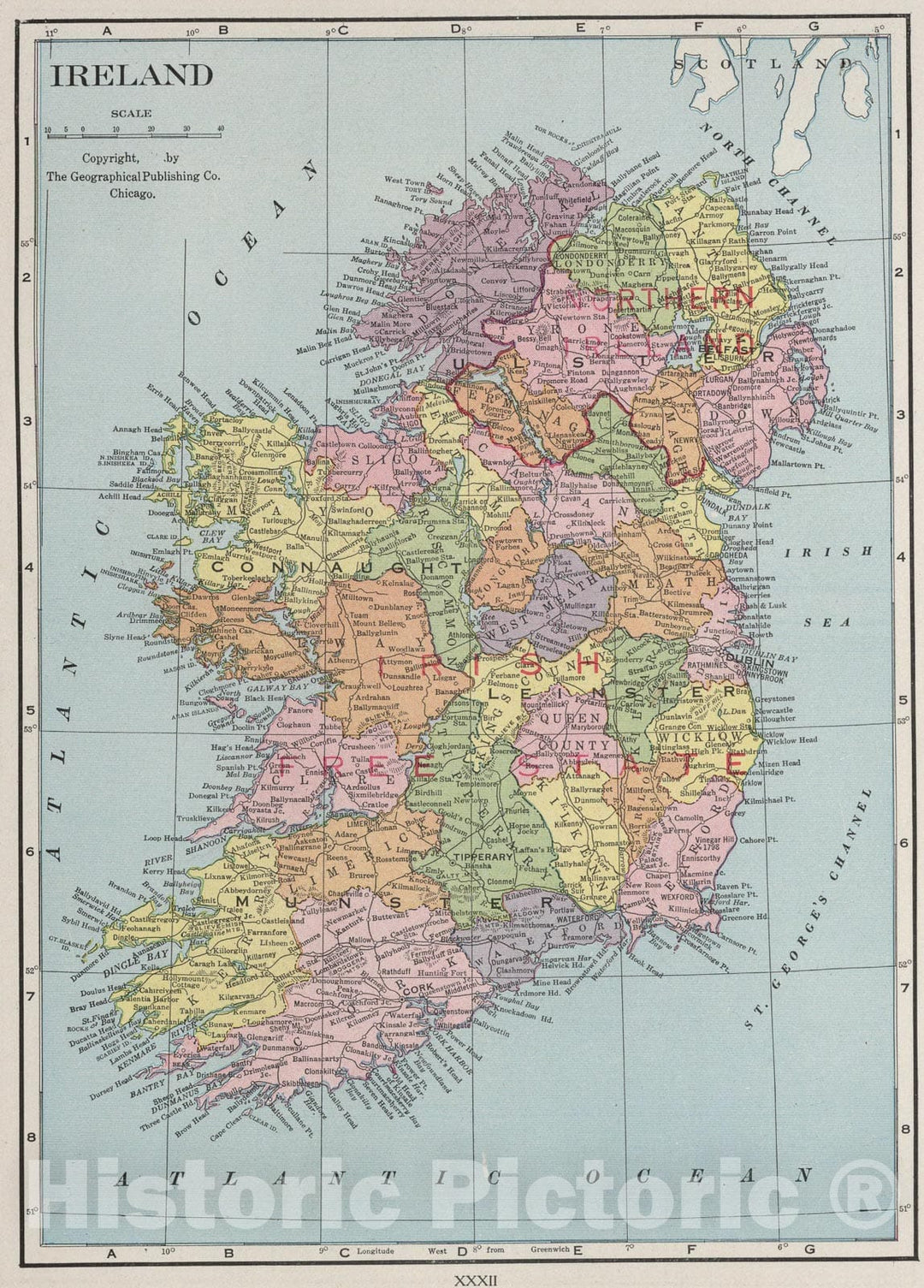 Historic Map : Ireland., 1925, Vintage Wall Art