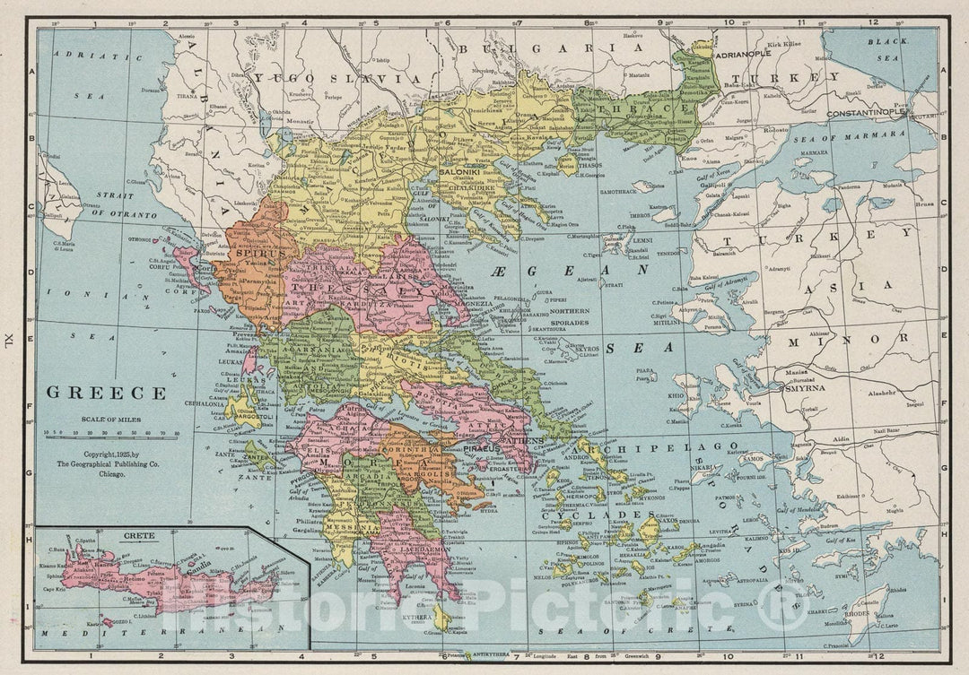 Historic Map : Greece. Crete., 1925, Vintage Wall Art