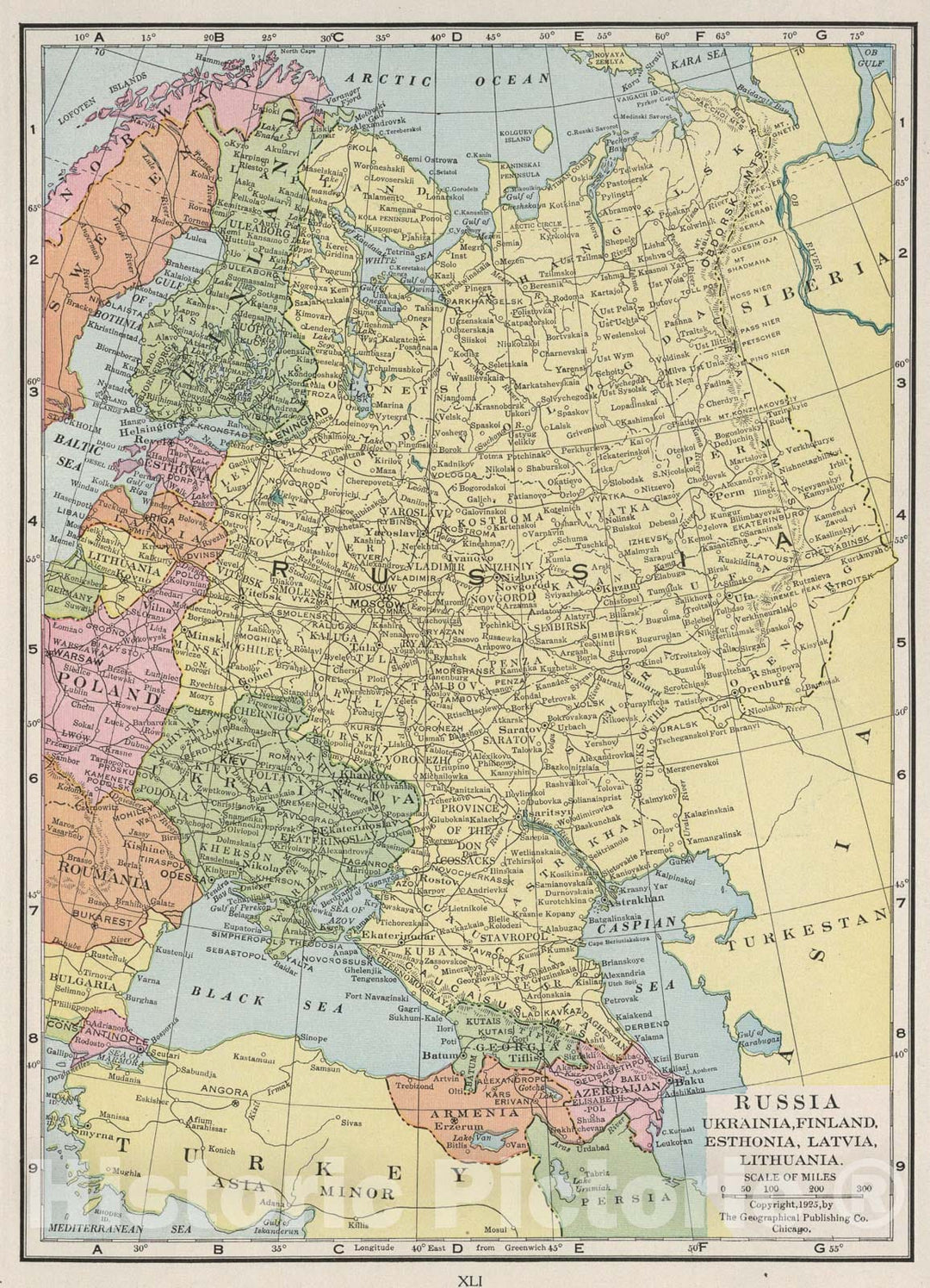 Historic Map : Russia, Ukrainia (Ukraine), Finland, Esthonia (Estonia), Latvia, Lithuania., 1925, Vintage Wall Art