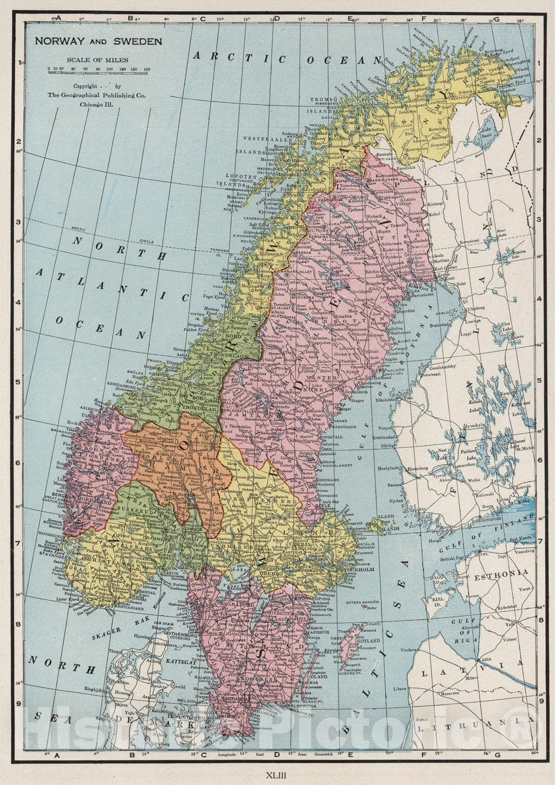 Historic Map : Norway and Sweden., 1925, Vintage Wall Art