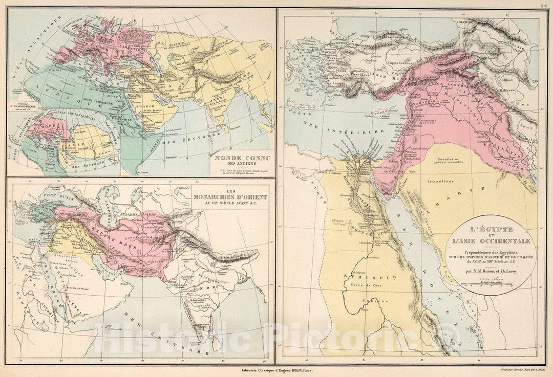 Historic Map : L'Egypte et L'Asie occidentale. Monde Connu. Monarchies d'Orient, 1886, Vintage Wall Art