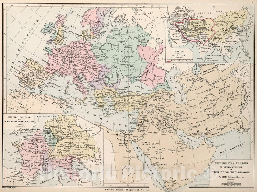 Historic Map : Empire des Arabs : des Dememberment de L'Empire de Charlemagne, 1886, Vintage Wall Art