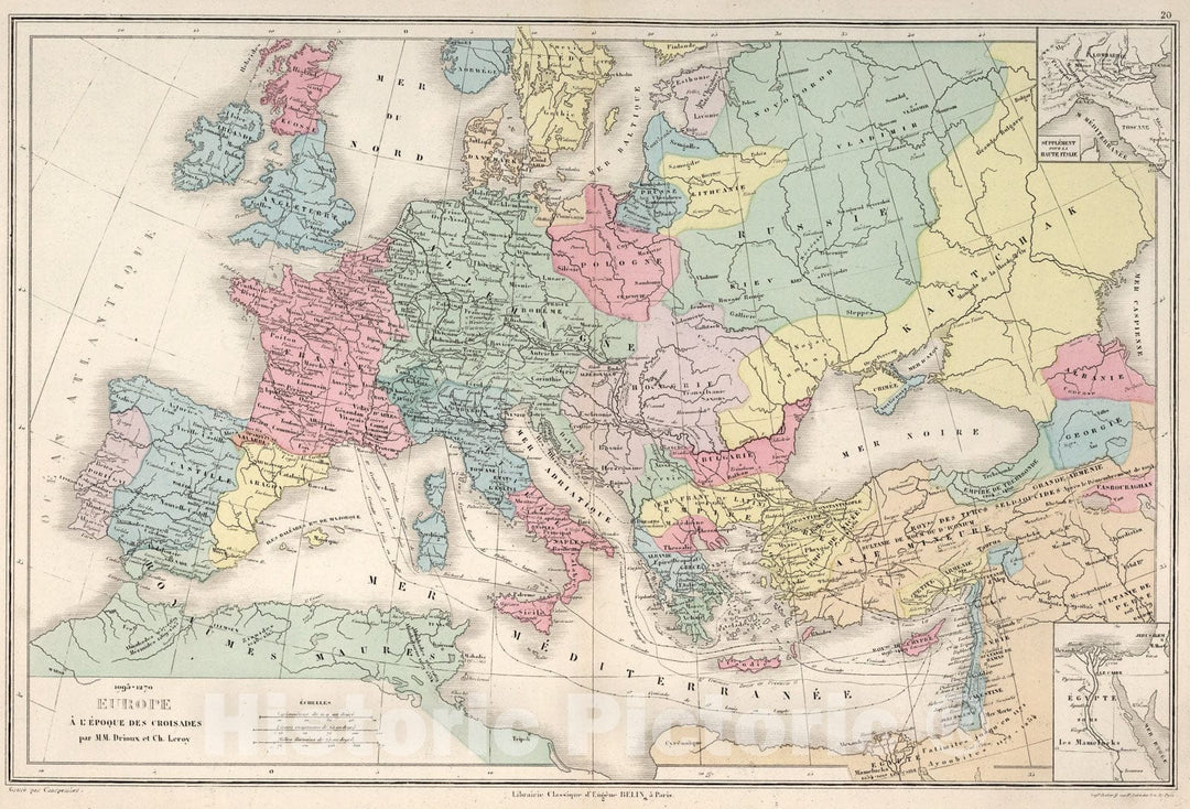 Historic Map : Europe : a L, Europe des croisades, 1886, Vintage Wall Art