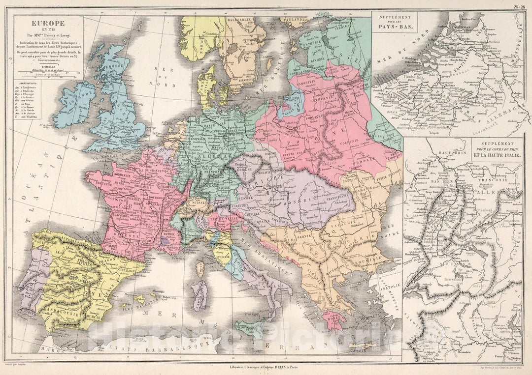 Historic Map : Europe en 1715, 1886, Vintage Wall Art