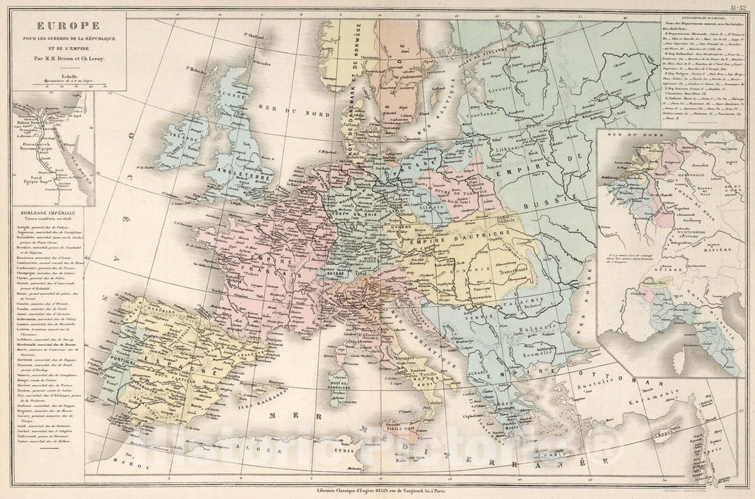 Historic Map : Europe pour les guerres de la Republique et de l'Empire, 1886, Vintage Wall Art