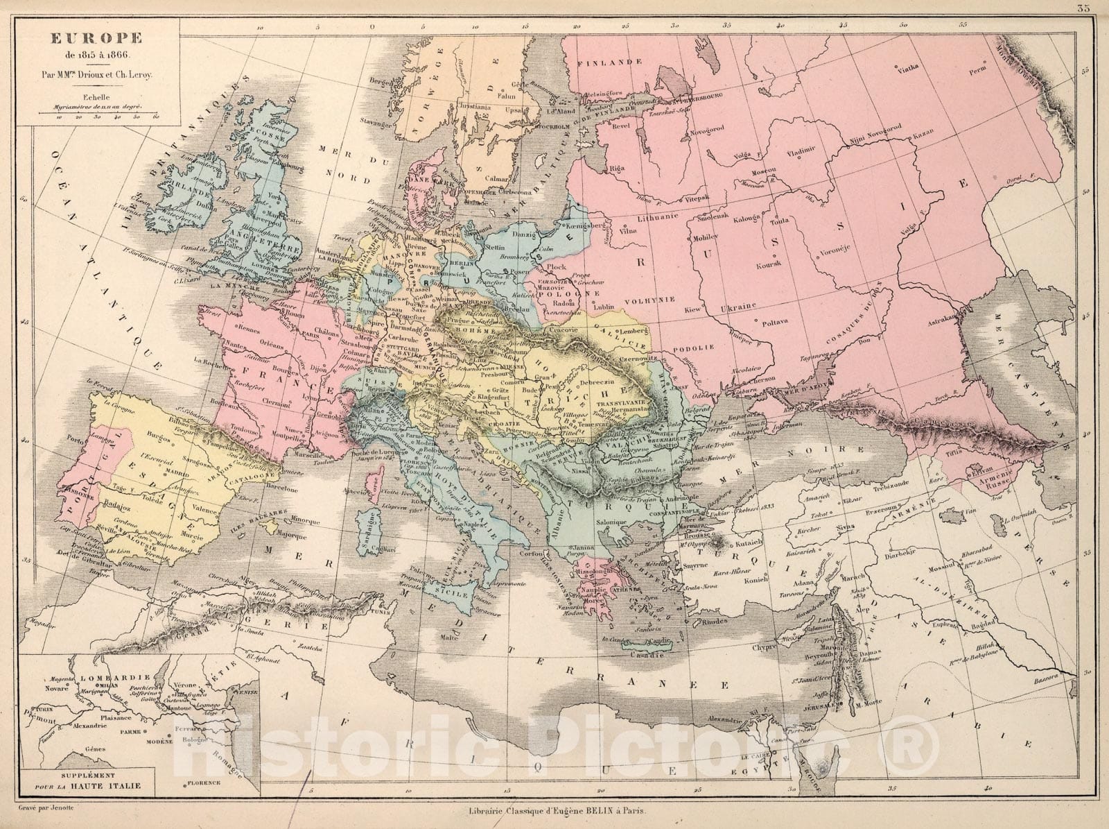 Historic Map : Europe de 1815 a 1866, 1886, Vintage Wall Art