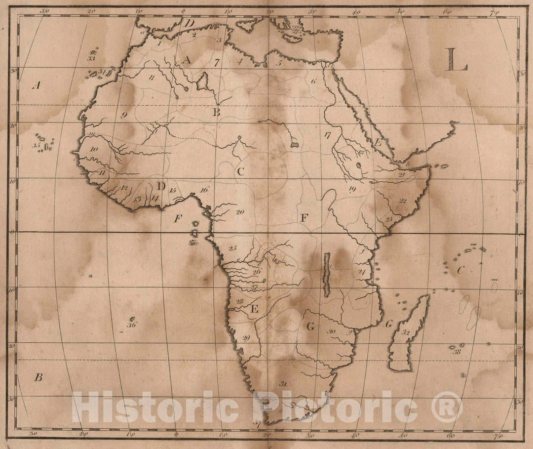 Historic Map : L: Untitled outline map of Africa, 1807, Vintage Wall Art