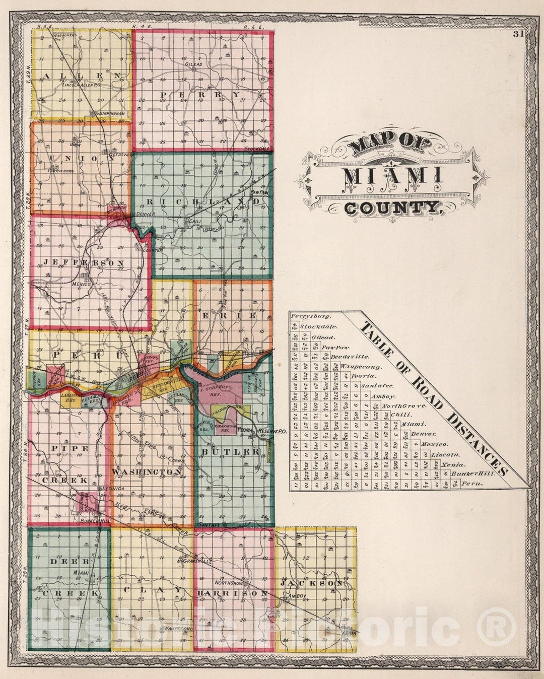 Historic Map : Miami County, Indiana., 1877, Vintage Wall Art