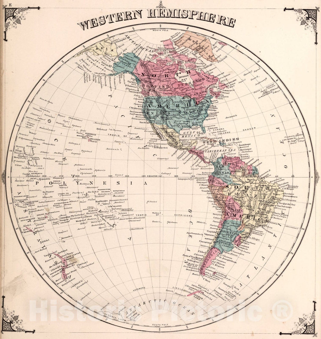 Historic Map : Western Hemisphere., 1874, Vintage Wall Art