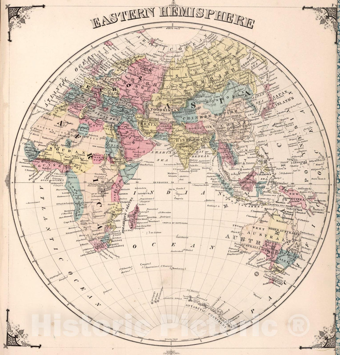 Historic Map : Eastern Hemisphere., 1874, Vintage Wall Art