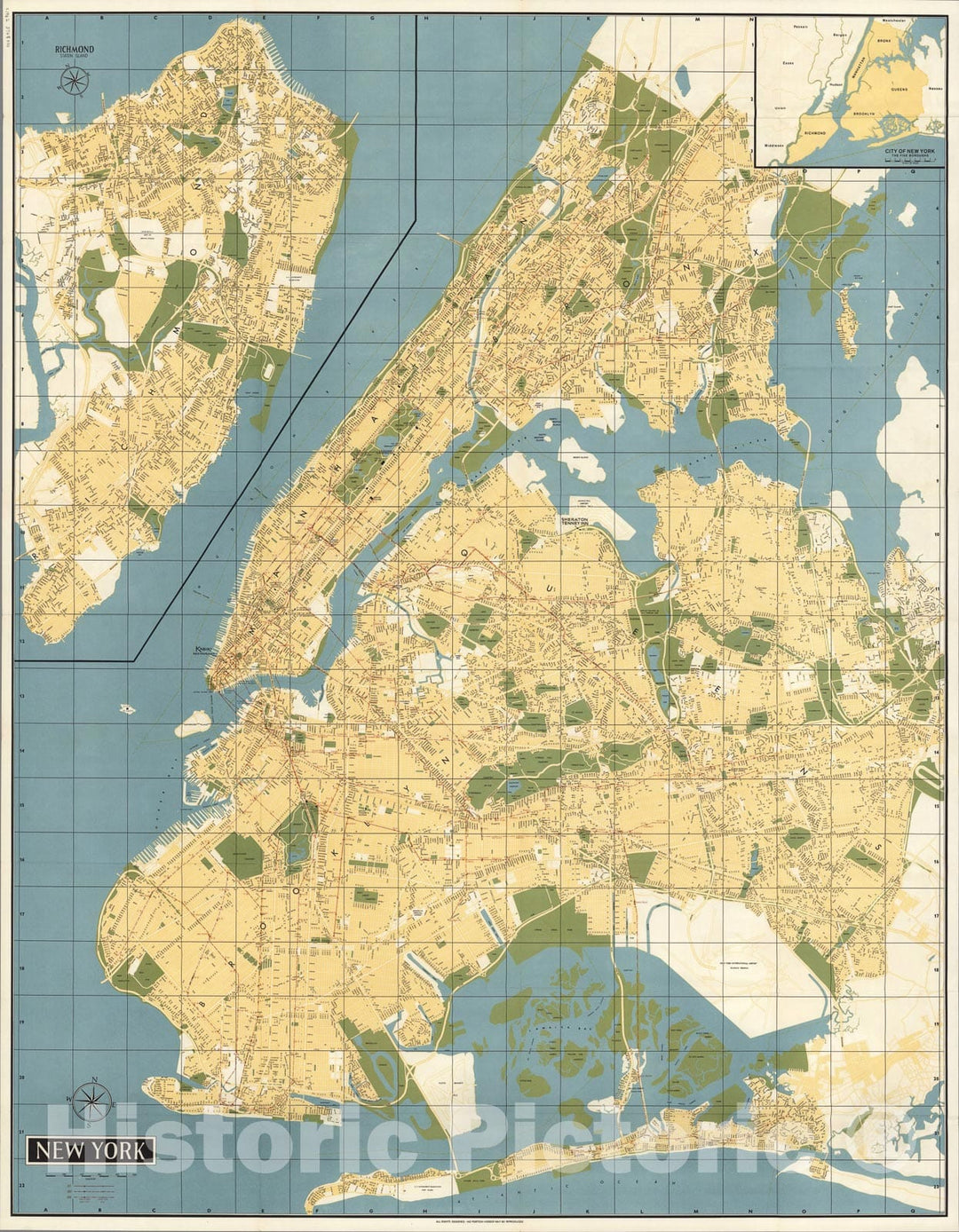 Historic Map : New York (City)., 1962, Vintage Wall Art