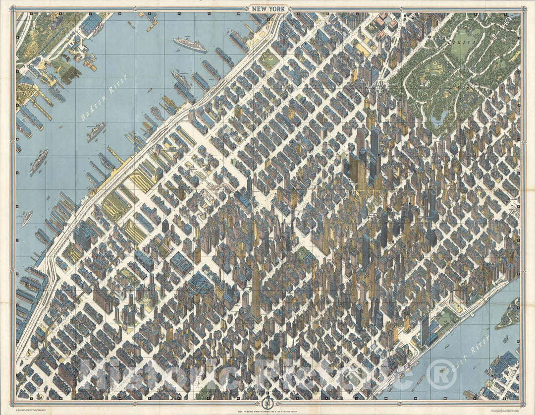 Historic Map : New York City Picture Map - a 3-D Map of Mid-town Manhattan., 1962, Vintage Wall Art