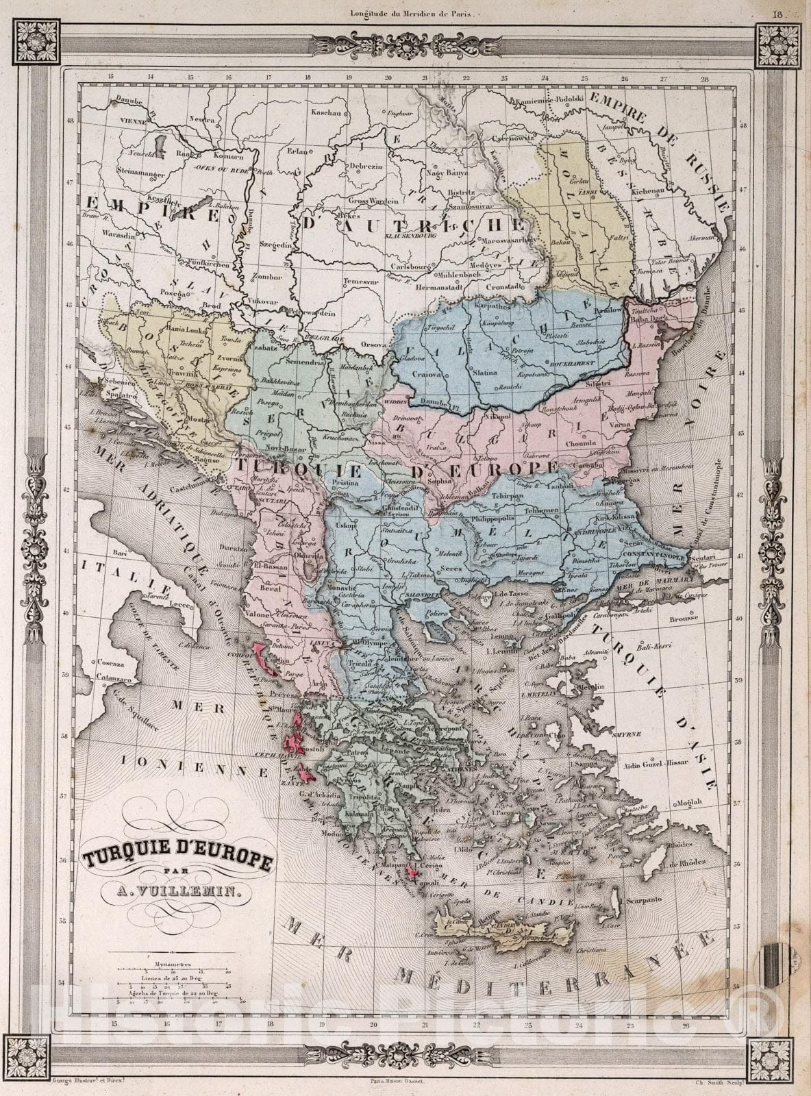 Historic Map : Turquie D'Europe., 1852, Vintage Wall Art