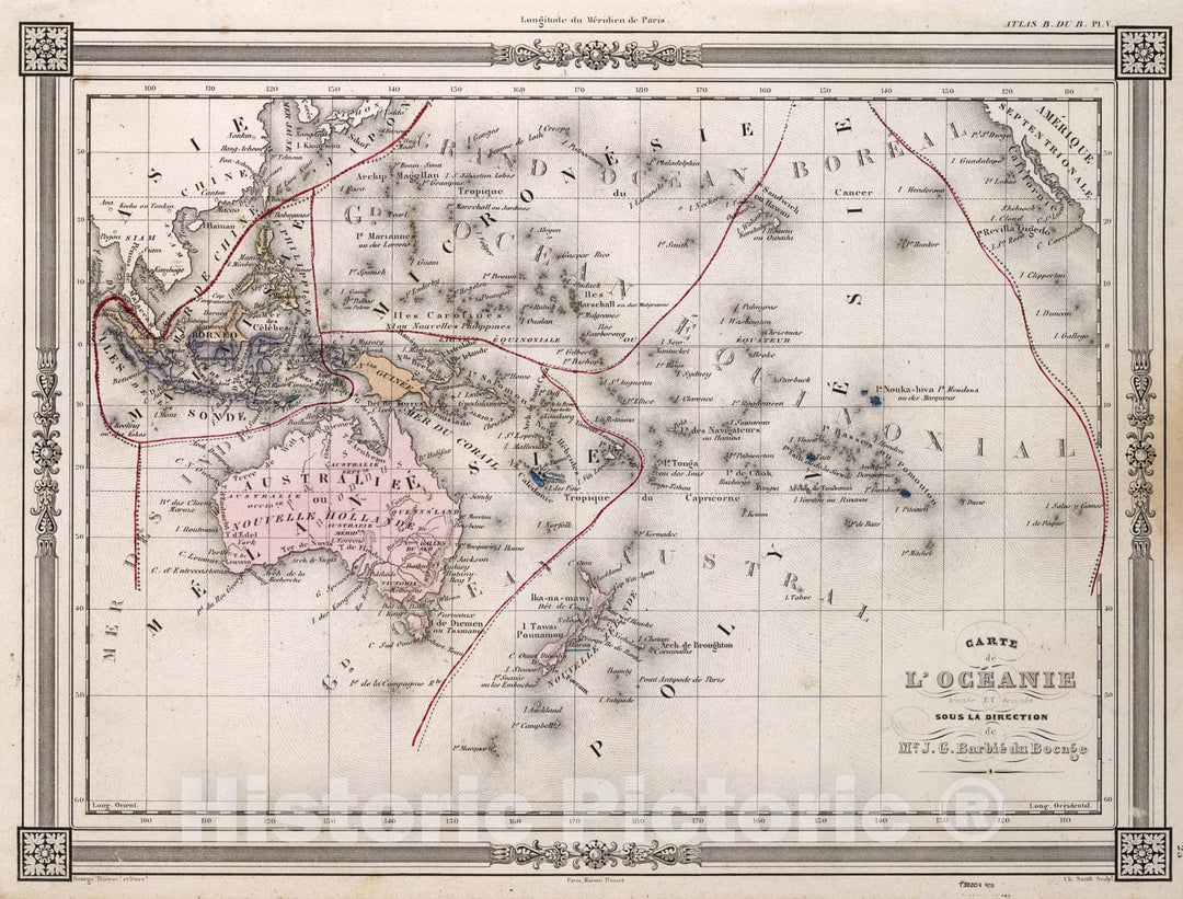 Historic Map : L'Oceanie., 1852, Vintage Wall Art