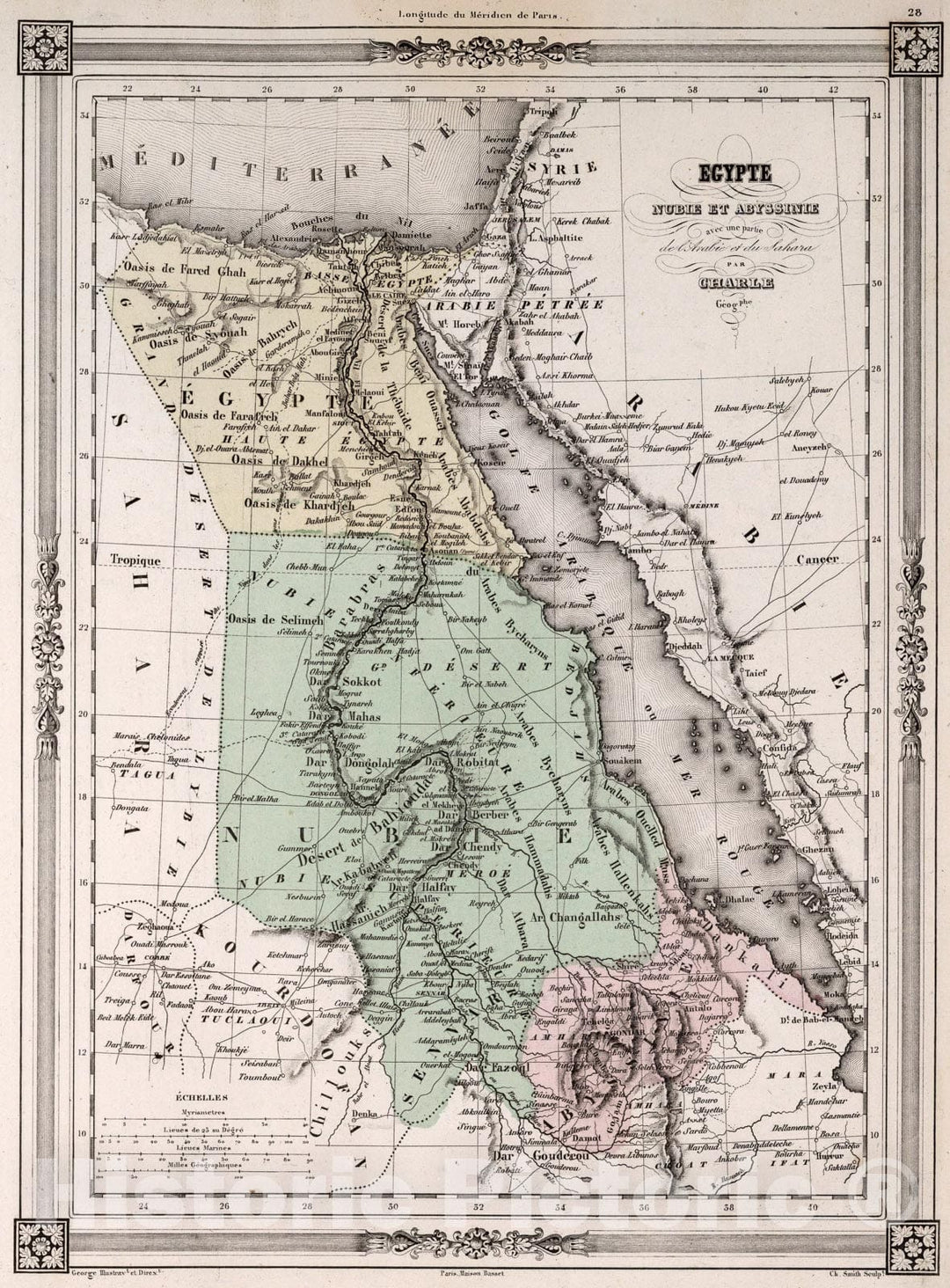 Historic Map : Egypte, Nubia et Abyssinie., 1852, Vintage Wall Art