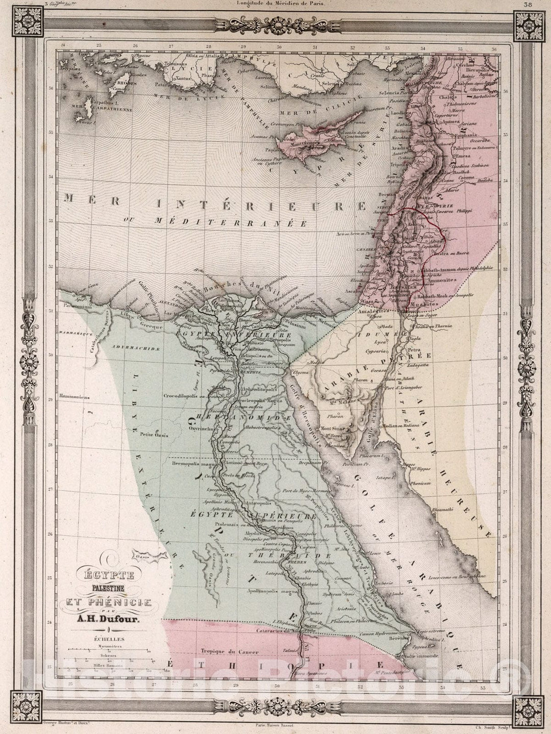 Historic Map : Egypte, Palestine et Phenicie., 1852, Vintage Wall Art