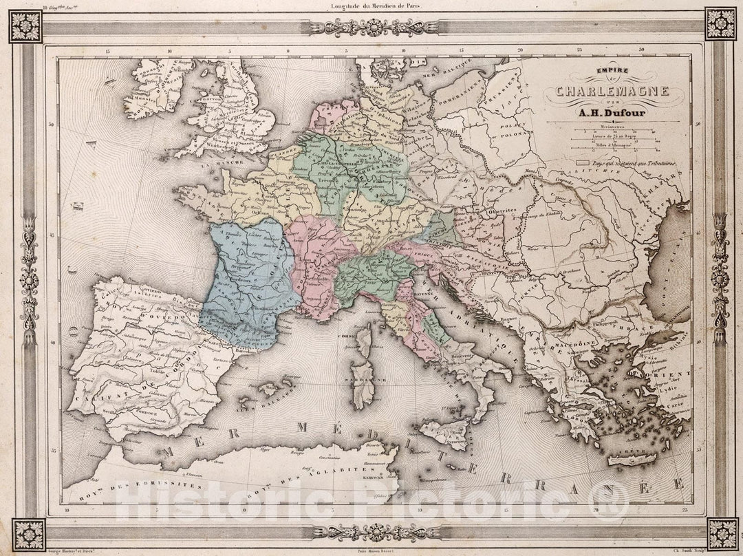 Historic Map : Empire de Charlemagne., 1852, Vintage Wall Art