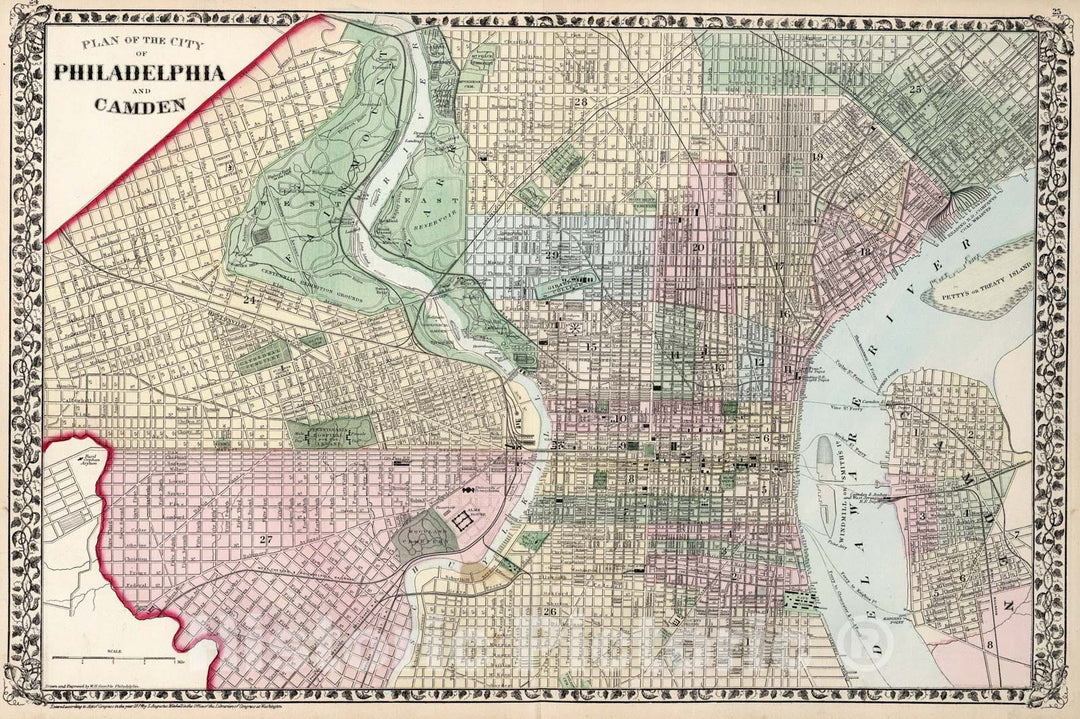 Historic Map : Plan of the city of Philadelphia and Camden, 1874, Vintage Wall Art