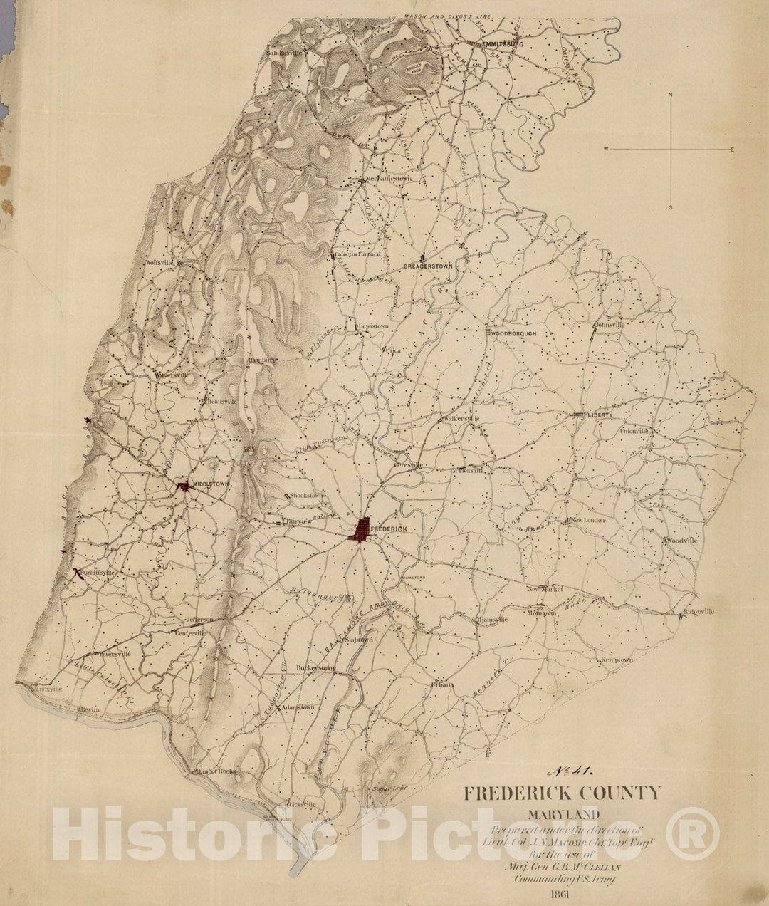 Historic Map : Frederick County Maryland, 1861, Vintage Wall Art