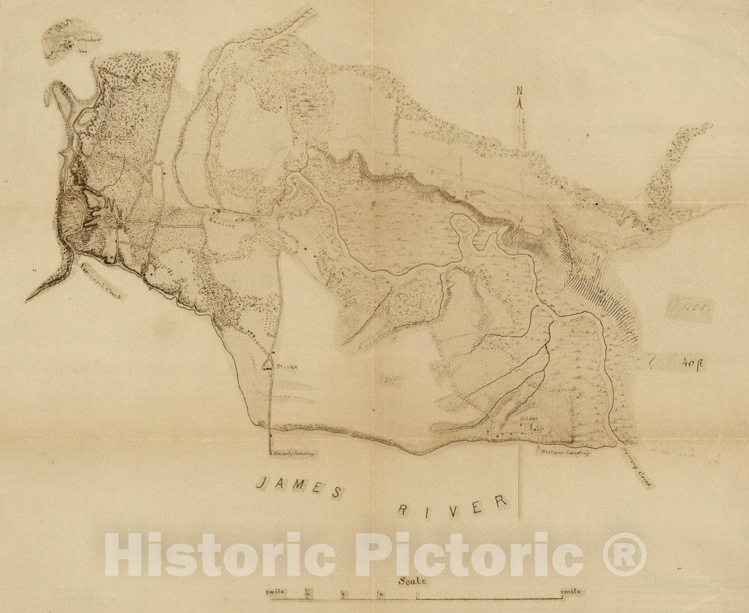 Historic Map : James River, 1862, Vintage Wall Art