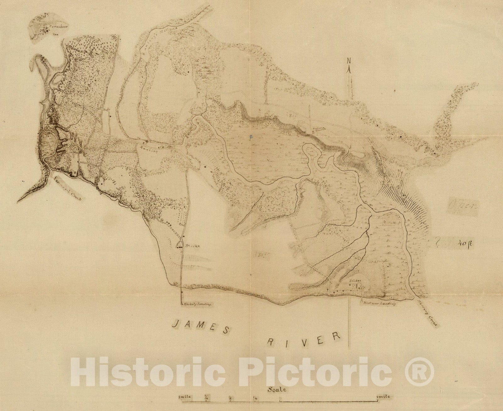 Historic Map : James River, 1862, Vintage Wall Art