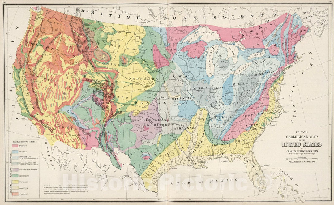 Historic Map : Geological Map of the United States., 1878, Vintage Wall Art