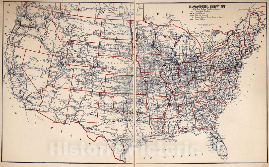 Historic Map : Transcontinental Highway map, 1927, Vintage Wall Art