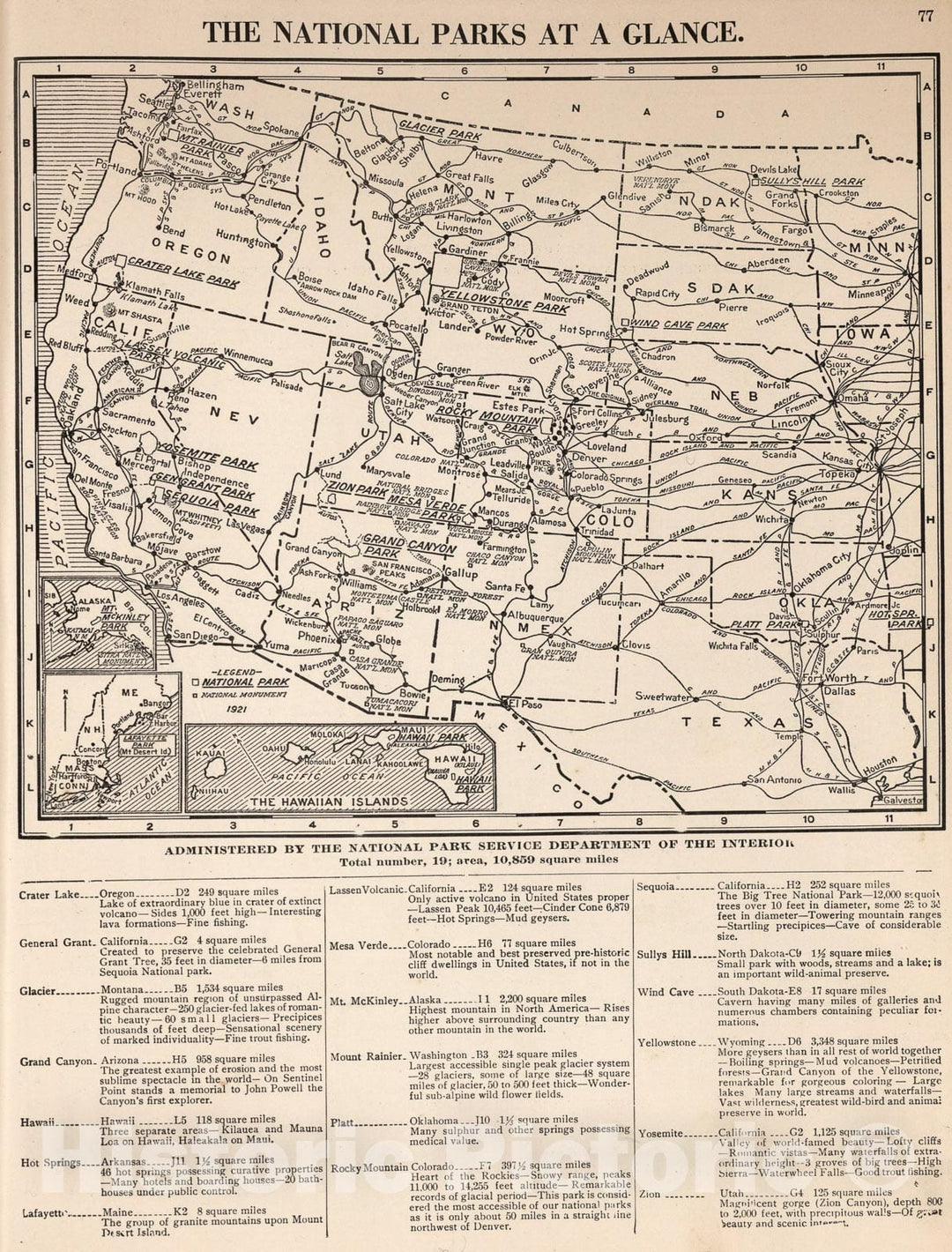 Historic Map : The National parks at a glance, 1927, Vintage Wall Art