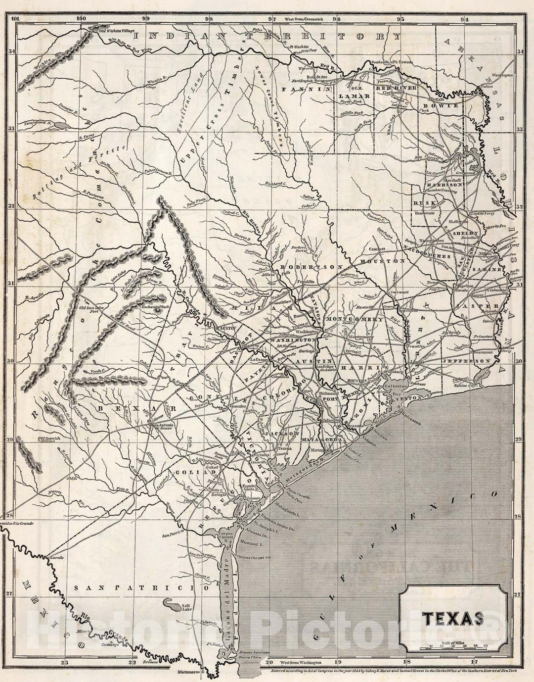 Historic Map : Texas, 1844, Vintage Wall Art