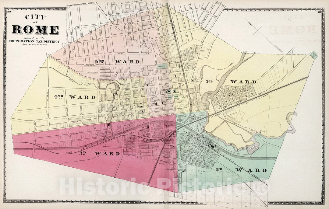 Historic Map : Rome, New York., 1874, Vintage Wall Art