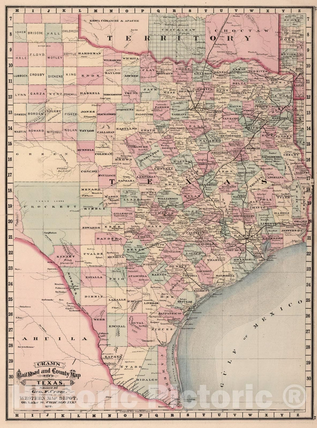 Historic Map : Texas., 1878, Vintage Wall Art