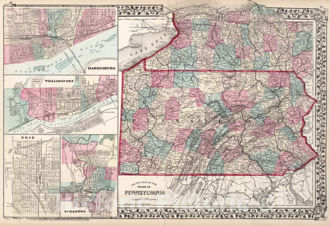 Historic Map : County map of the State of Pennsylvania, 1877, Vintage Wall Art