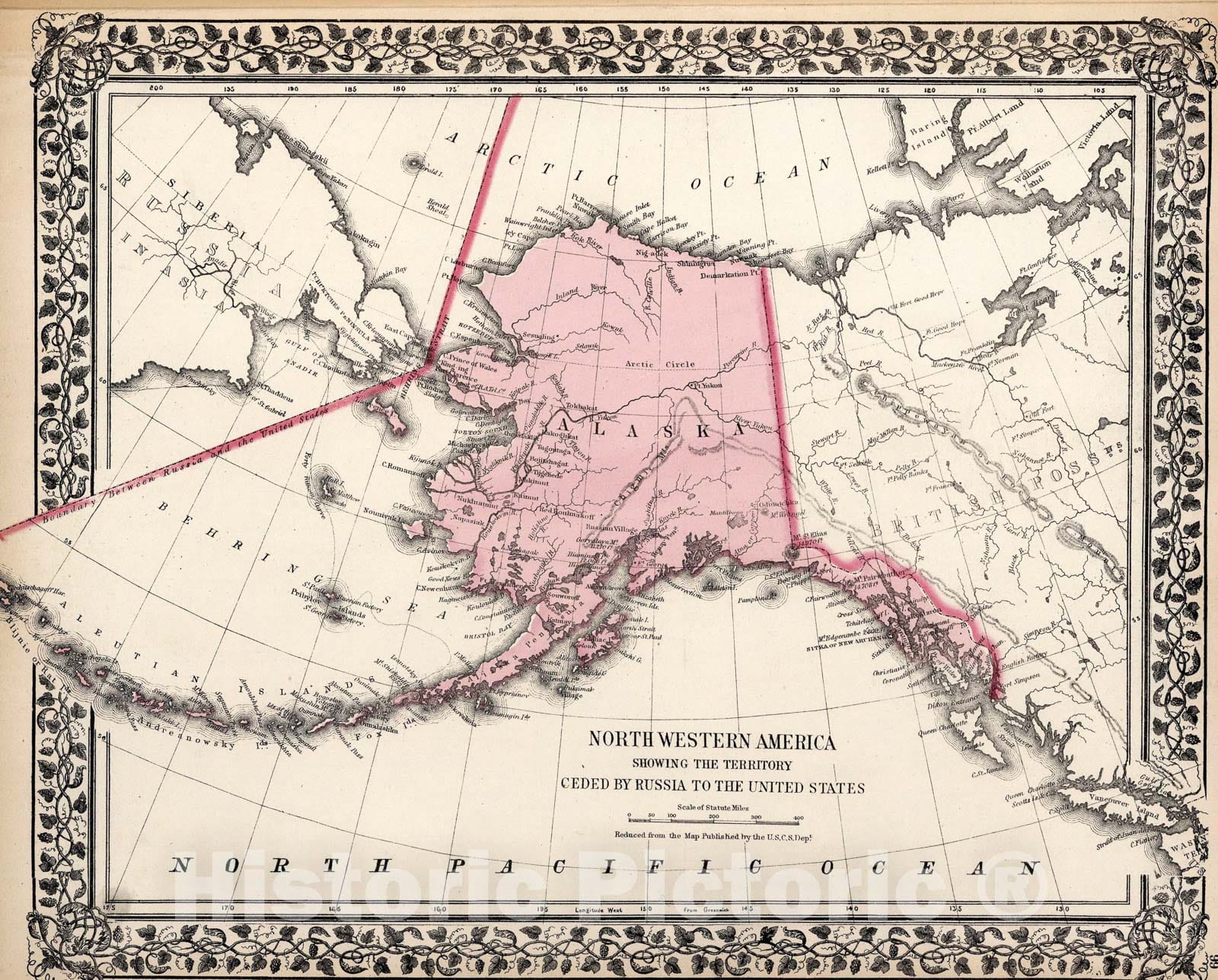 Historic Map : Northwestern America, 1877, Vintage Wall Art