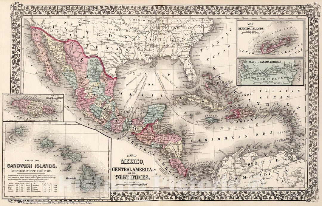 Historic Map : Map of Mexico, Central America, and the West Indies, 1877, Vintage Wall Art