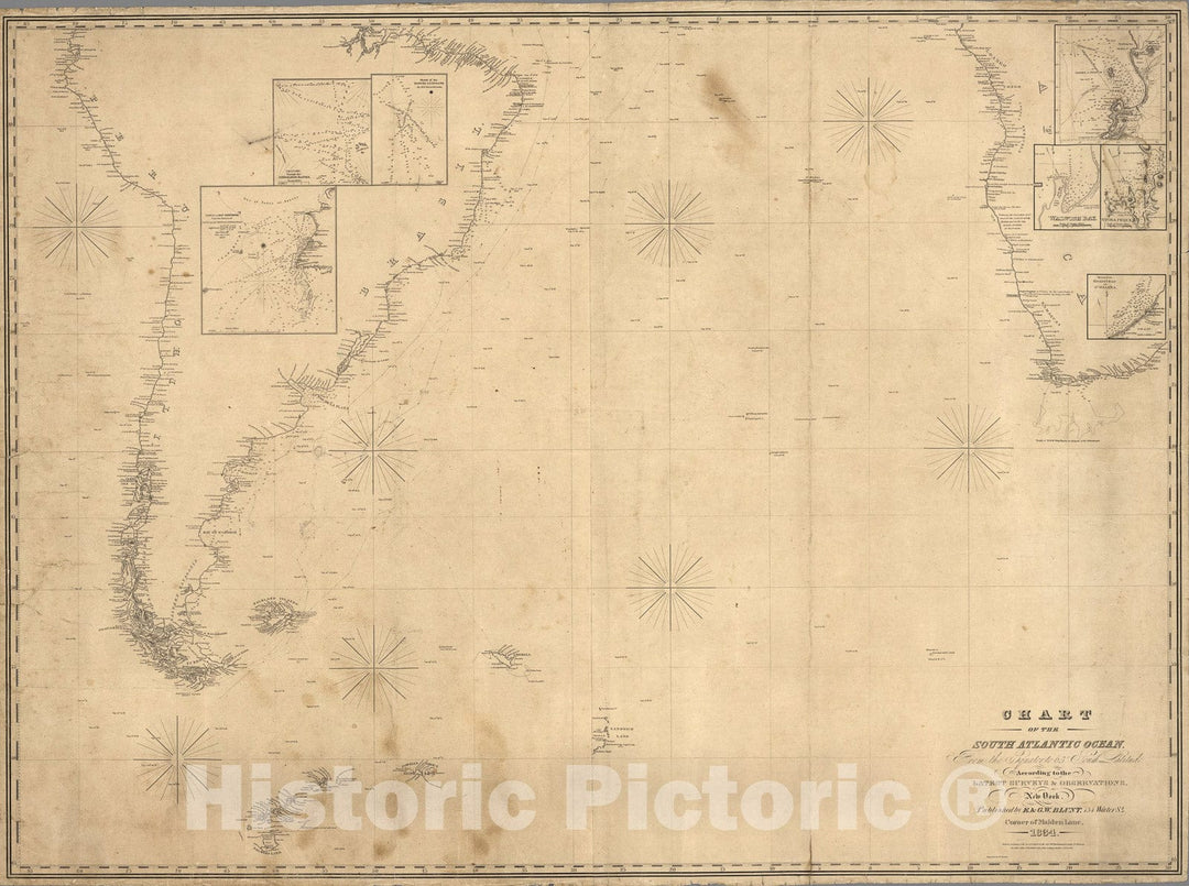 Historic Map : Chart Of The South Atlantic Ocean, 1834, Vintage Wall Art