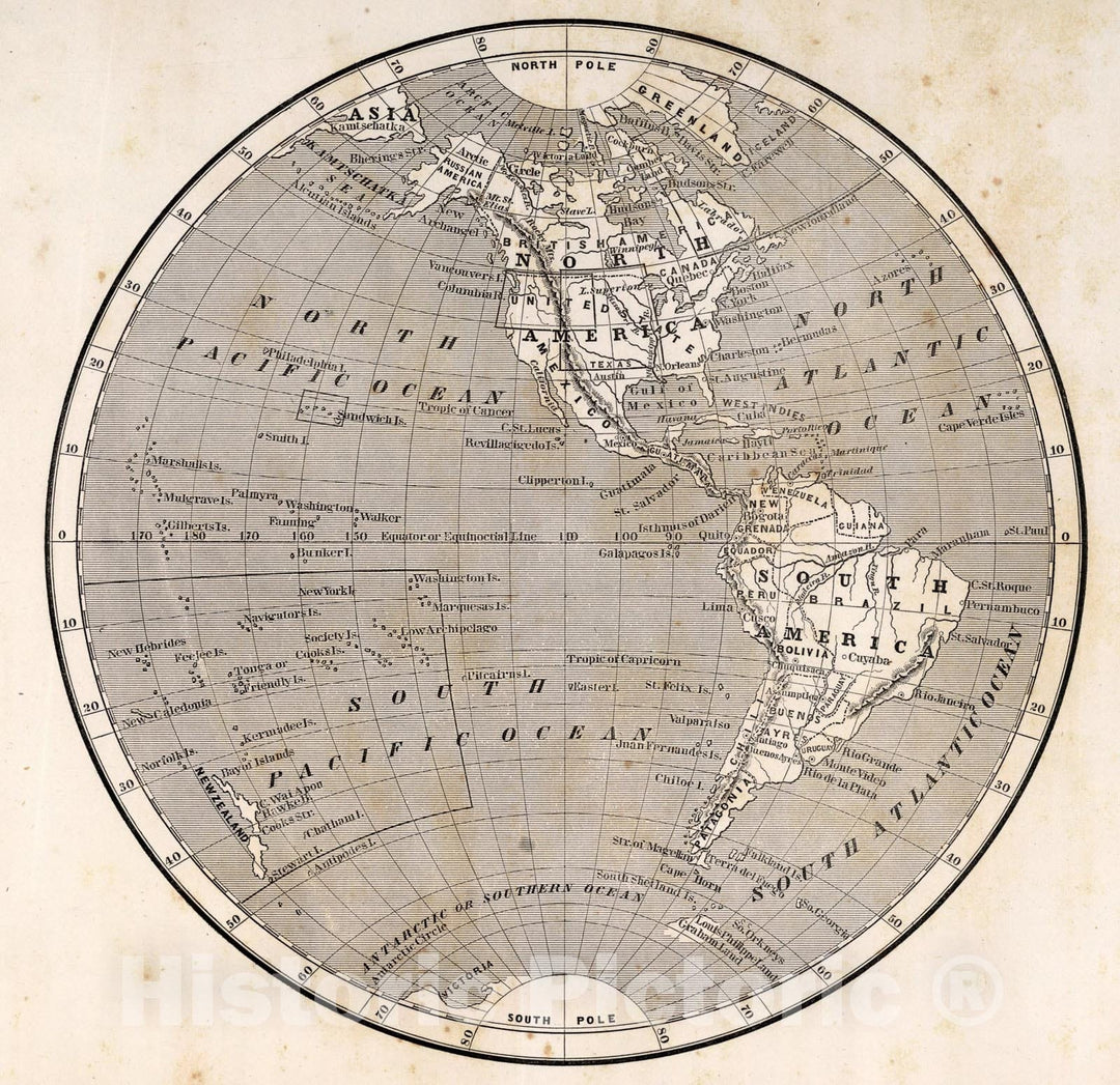 Historic Map : Western Hemisphere, 1848, Vintage Wall Art