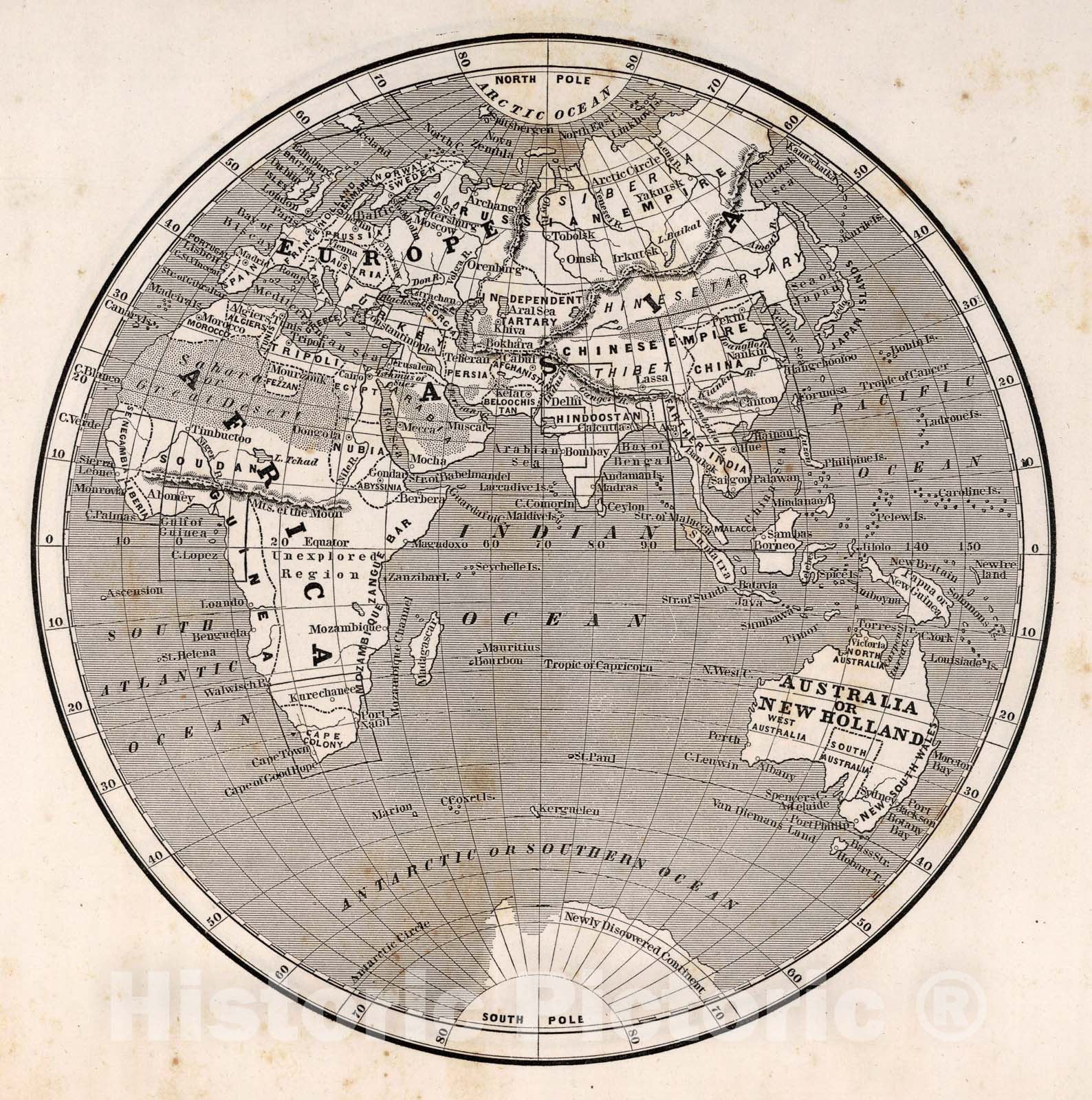 Historic Map : Eastern Hemisphere, 1848, Vintage Wall Art