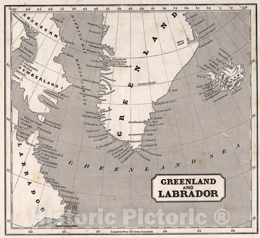 Historic Map : Greenland and Labrador, 1848, Vintage Wall Art