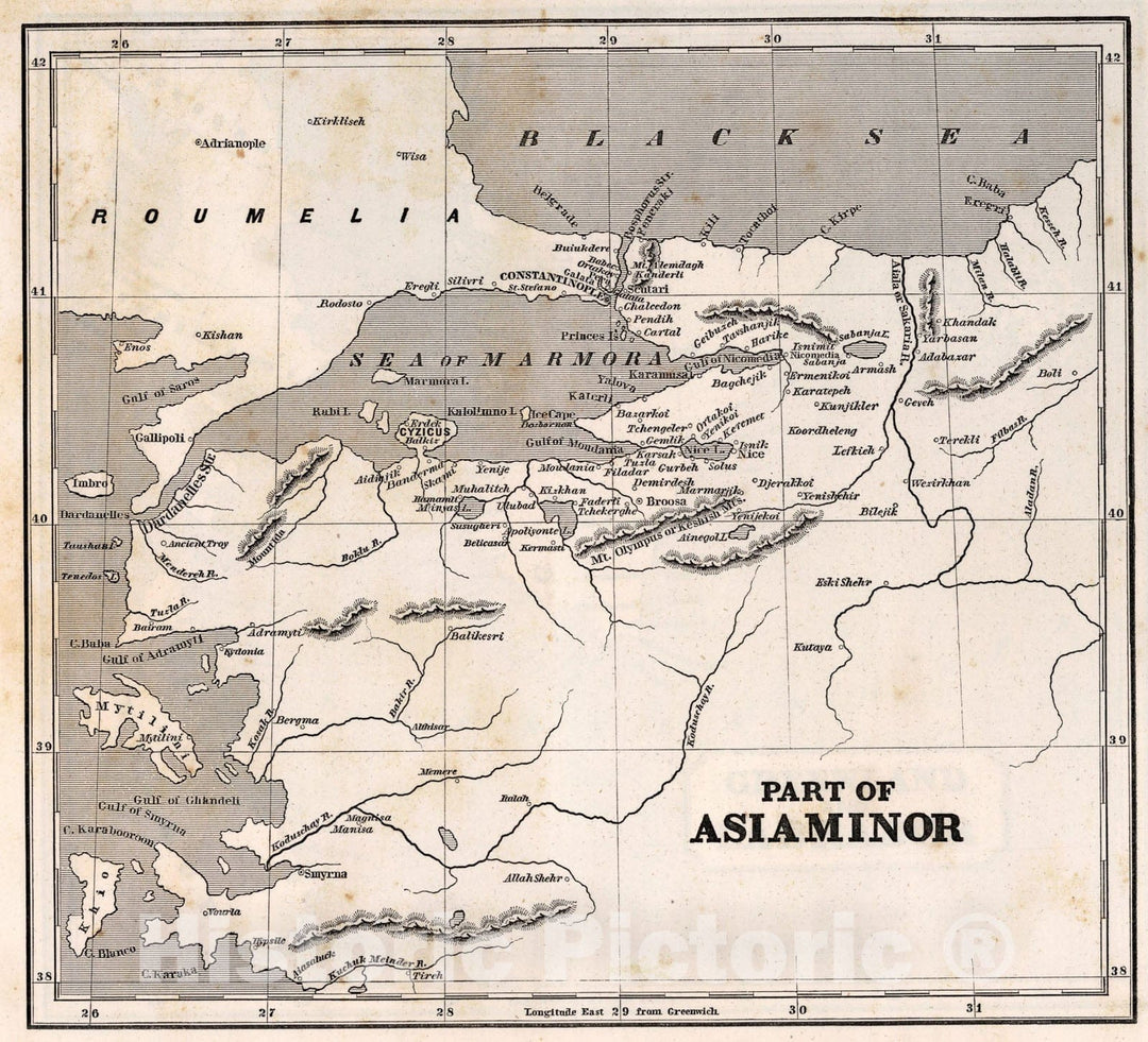 Historic Map : Part of Asia Minor, 1848, Vintage Wall Art