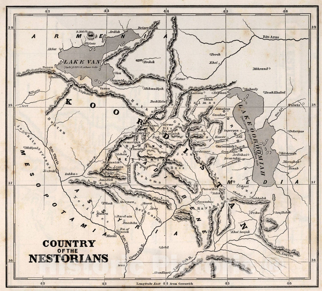 Historic Map : Country of the Nestorians, 1848, Vintage Wall Art