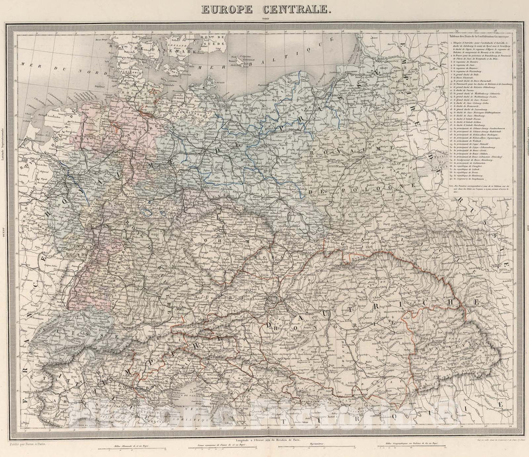 Historic Map : Europe Centrale., 1863, Vintage Wall Art