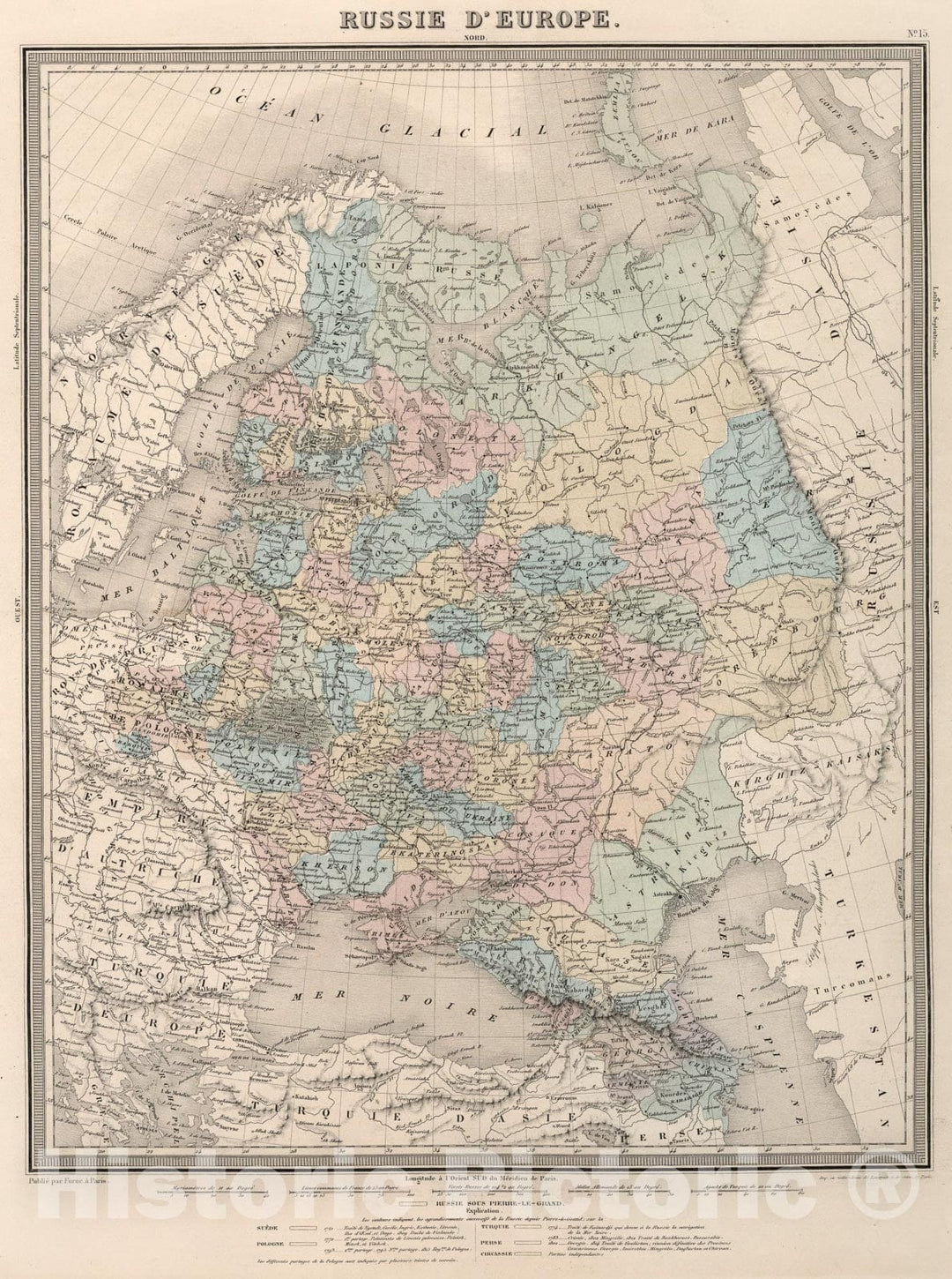 Historic Map : Russie D'Europe., 1863, Vintage Wall Art