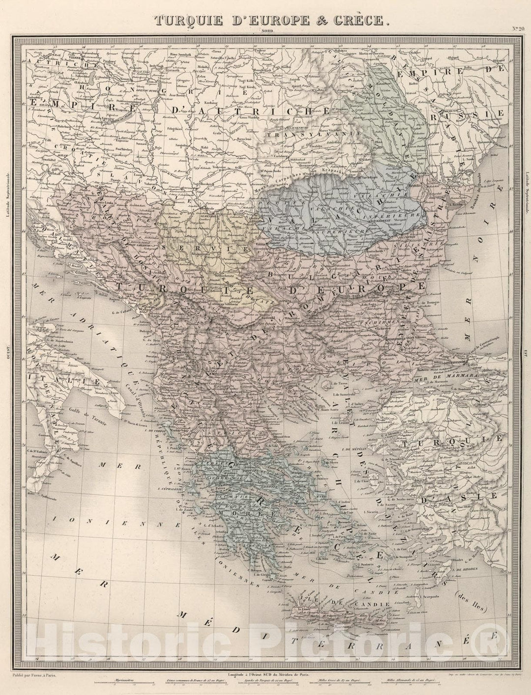 Historic Map : Turquie D'Europe & Grece., 1863, Vintage Wall Art