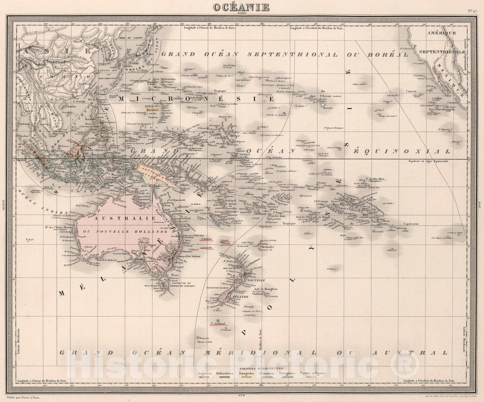 Historic Map : Oceanie., 1863, Vintage Wall Art