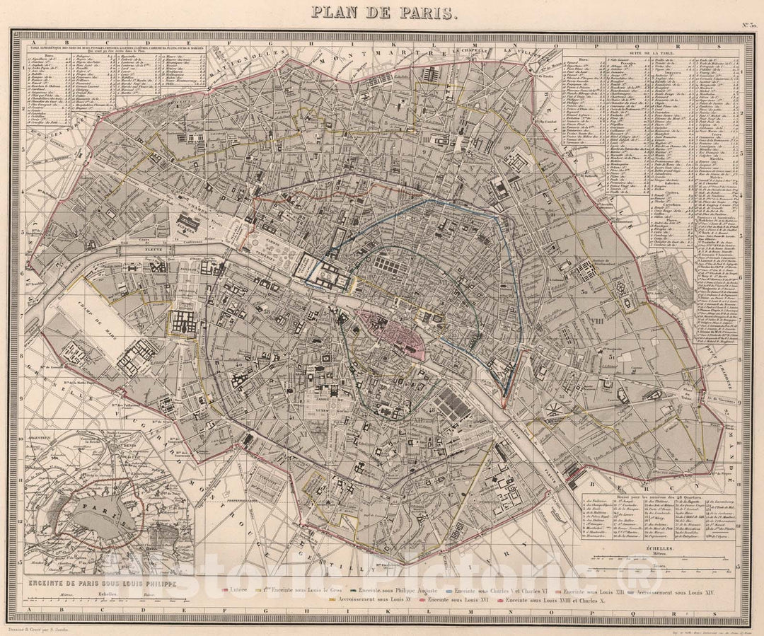 Historic Map : Plan de Paris., 1863, Vintage Wall Art