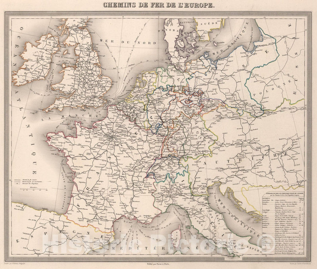 Historic Map : Chemins de Fer de L'Europe., 1863, Vintage Wall Art