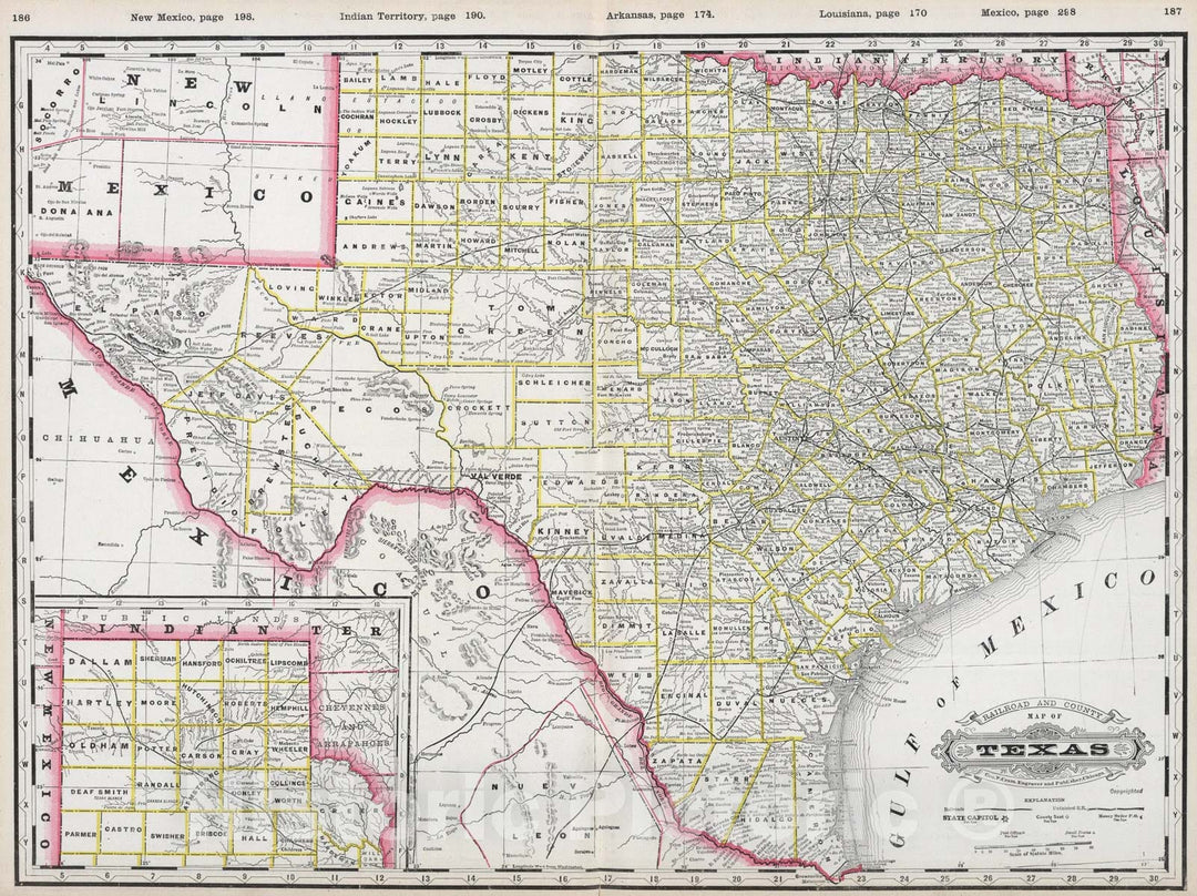 Historic Map : Texas, 1889, Vintage Wall Art