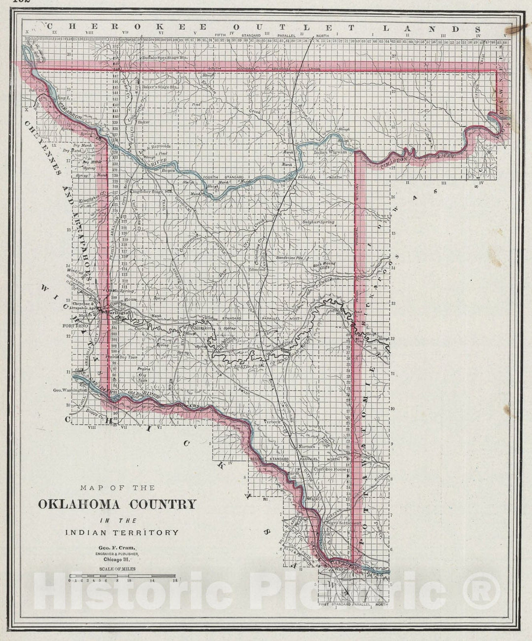 Historic Map : Oklahoma Country in the Indian Territory., 1889, Vintage Wall Art