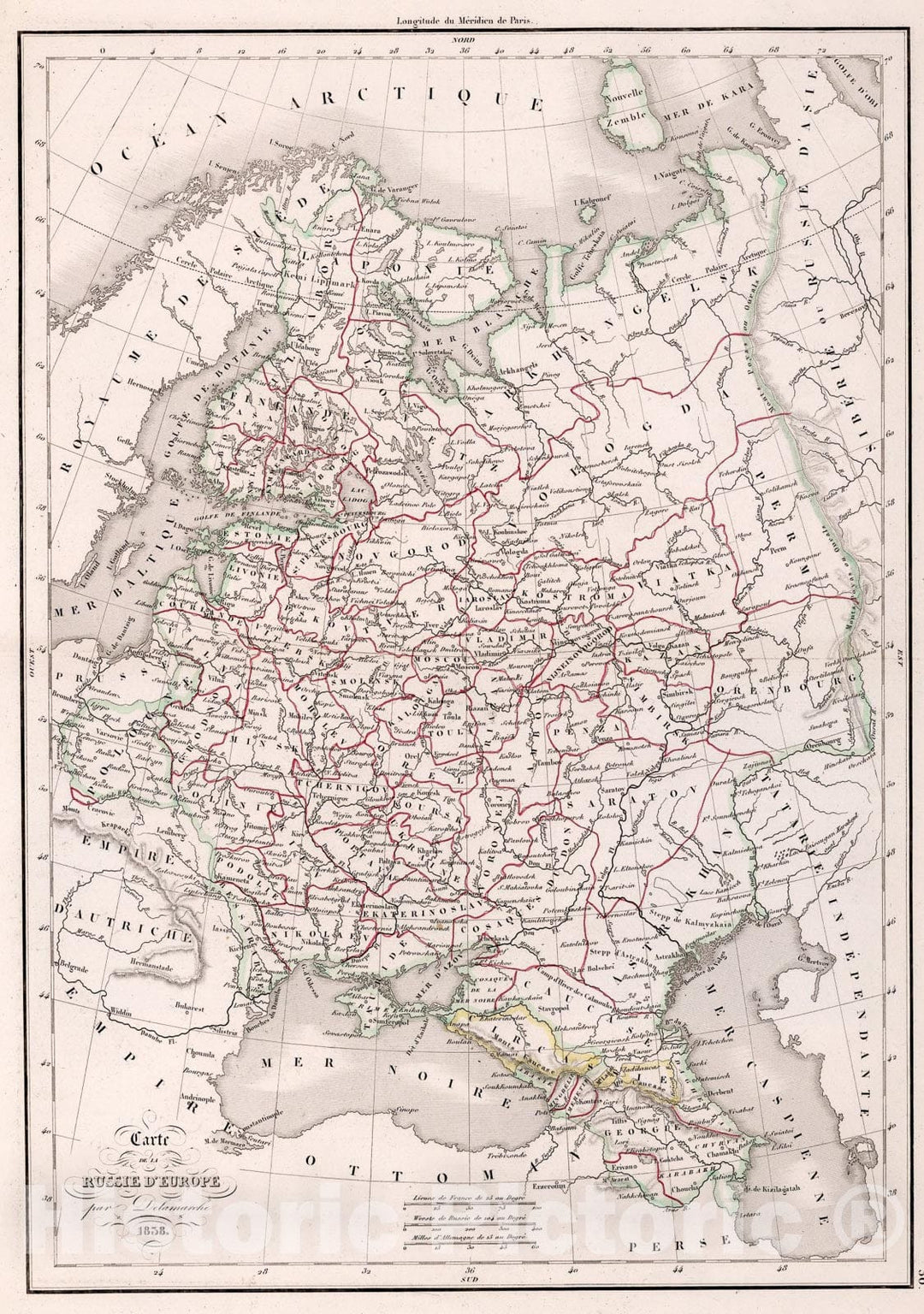 Historic Map : La Russie D'Europe., 1847, Vintage Wall Art